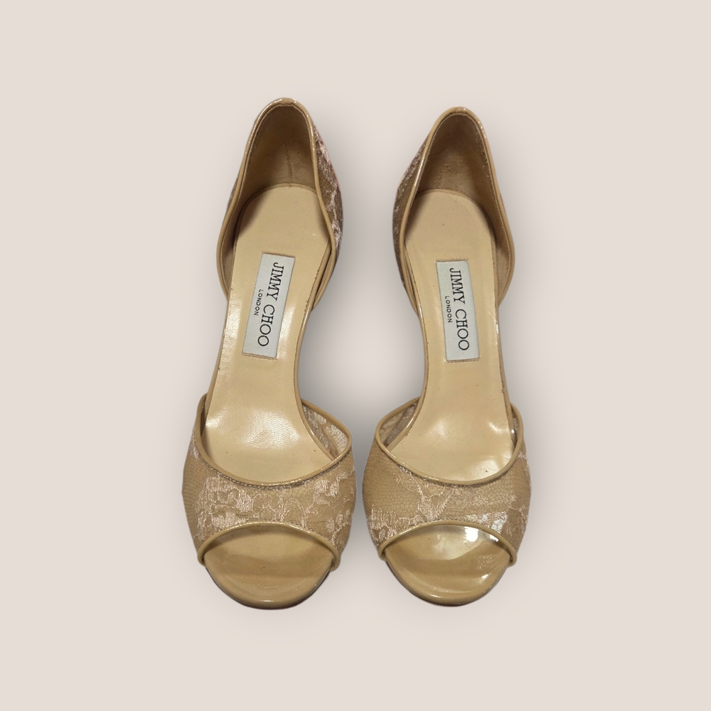 Jimmy Choo Beige Lace Peep-Toe Heels